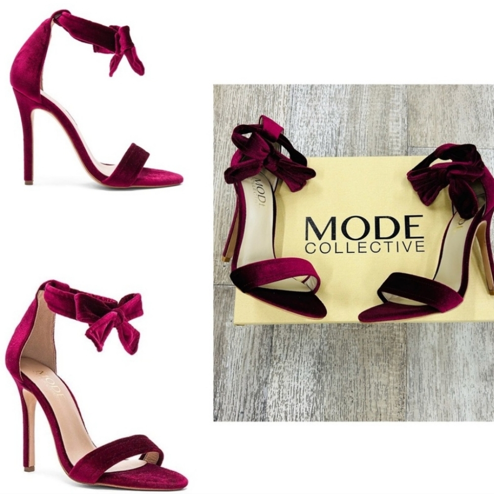 The Mode Collective Sage Sandal Open Toe  Stelleto Heels Velvet Bordeaux 38 3056